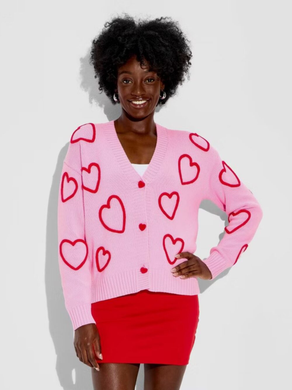 33degrees Women Hearts Graphic Cardigan Sweater - Pink XXL